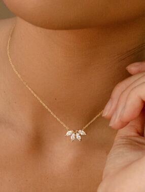 Caitlyn Minimalist 18k Gold Necklace Marquise CZ Diamond Bridal Collection